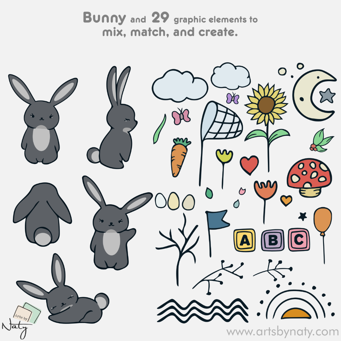 Baby Bunny Collection Clipart Illustration Bundle preview image.