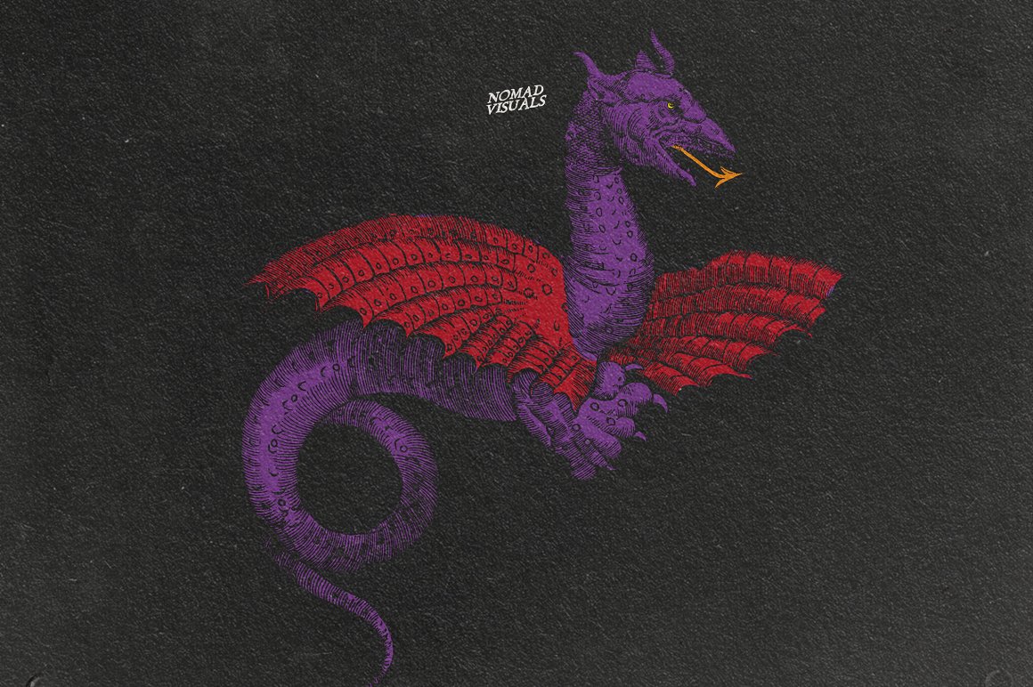 Fairytale flying dragon on a black background.