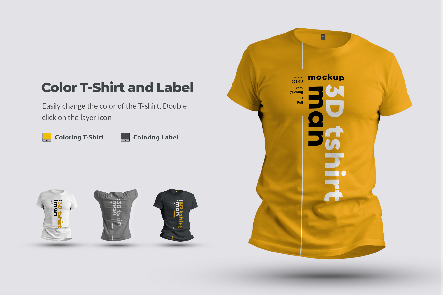 8 Mockups 3D T-Shirts color and label.