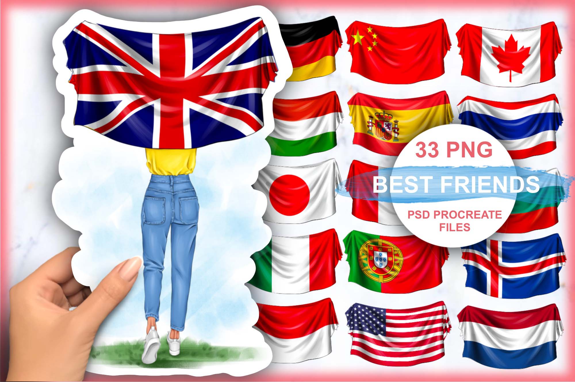 Girl Patriot With a Flag, Flag Day Clipart facebook image.