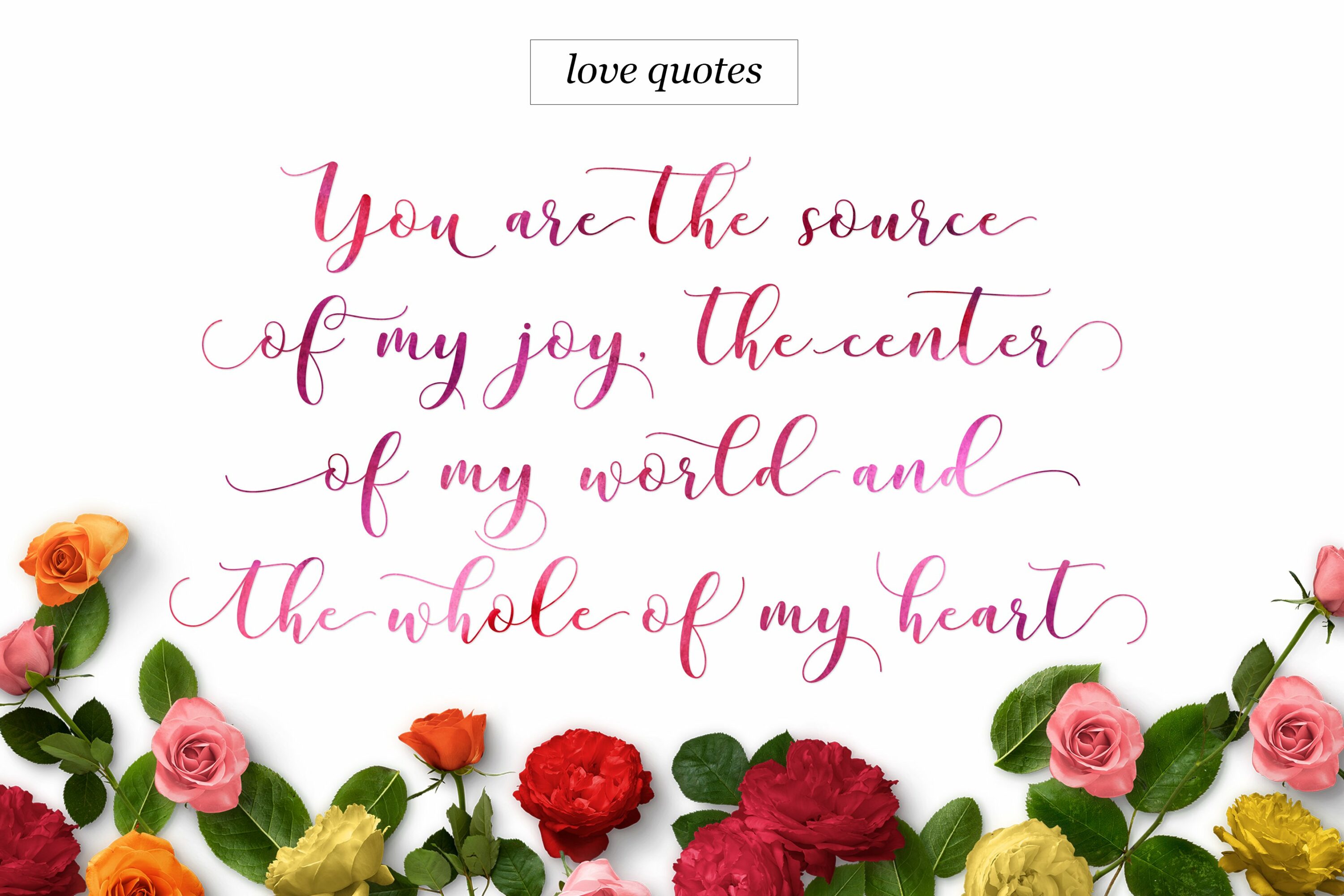 Romantic red italic font with flowers.