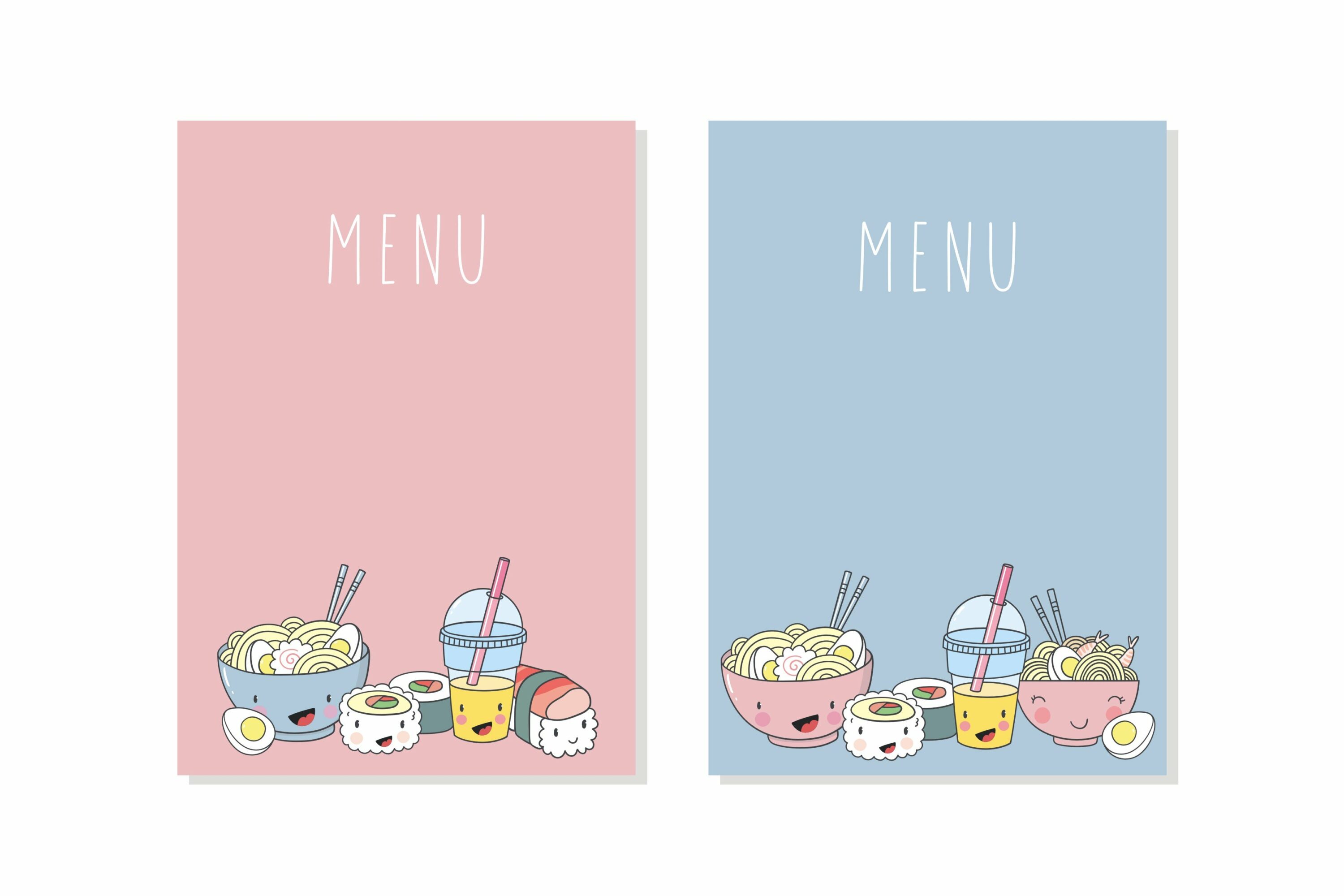 Two background versions - in pink and blue with an Asian food.