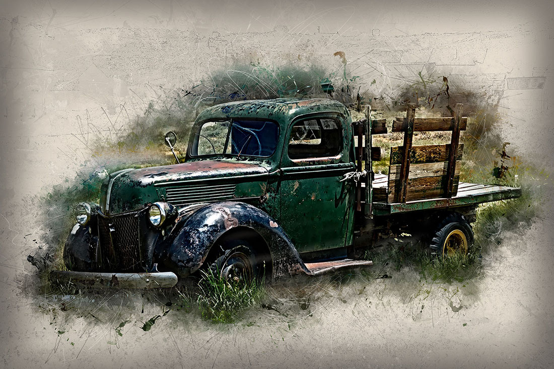 Old Trucks Black Ready to Print HQ Graphics with Country Style Preview image.