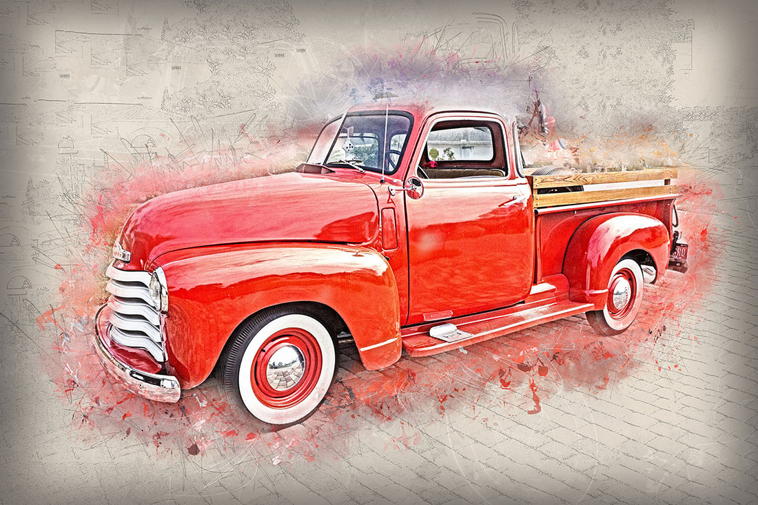 Old Trucks Red Ready to Print HQ Graphics with Country Style Preview image.