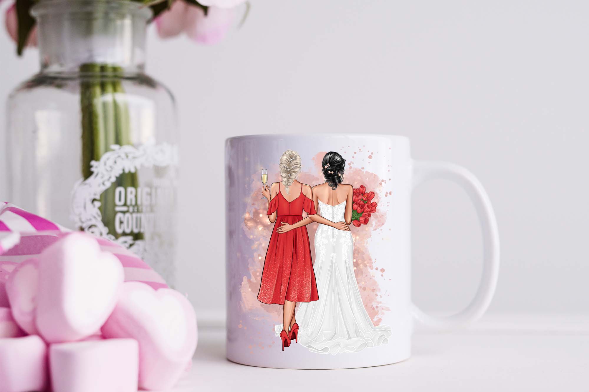 Wedding Clipart Bride Bridesmaid mug mockup.