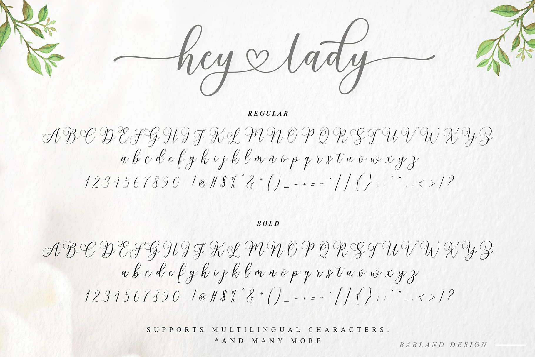 The main features of Hey lady font.