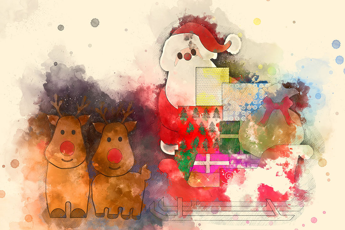 Christmas Santa and Deers Graphics with Artistic Style Preview image.