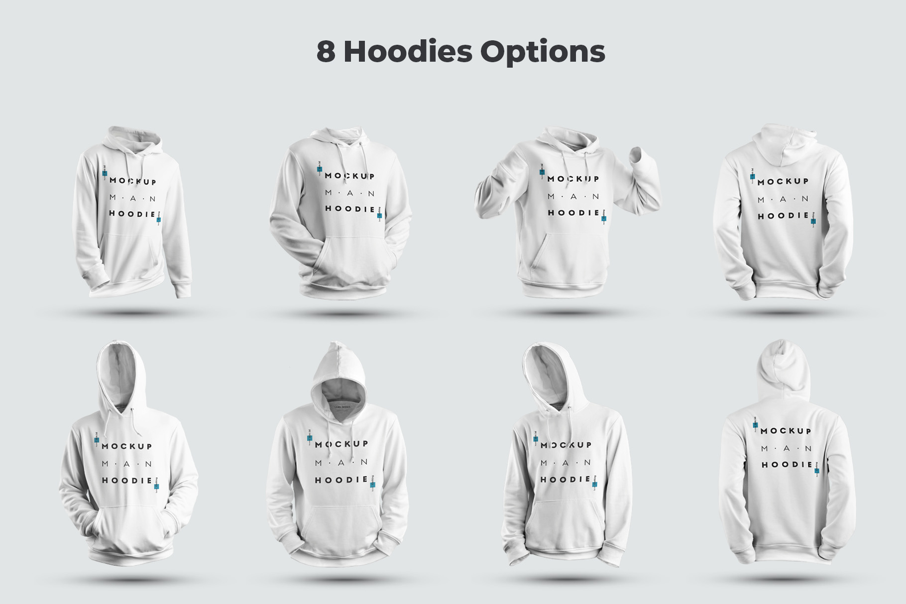 8 Hooddie Men Mockups options.