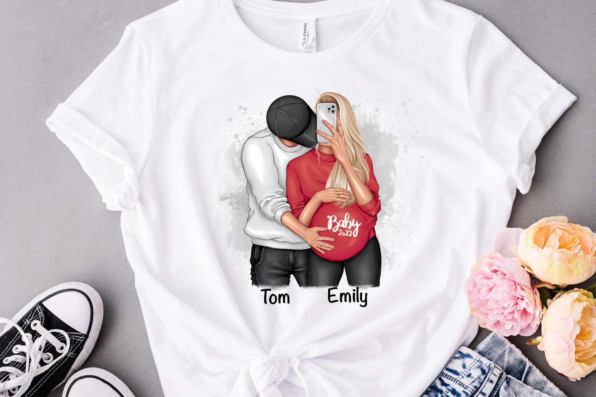 Couple With Pregnant Girl Clipart t-shirt mockup.