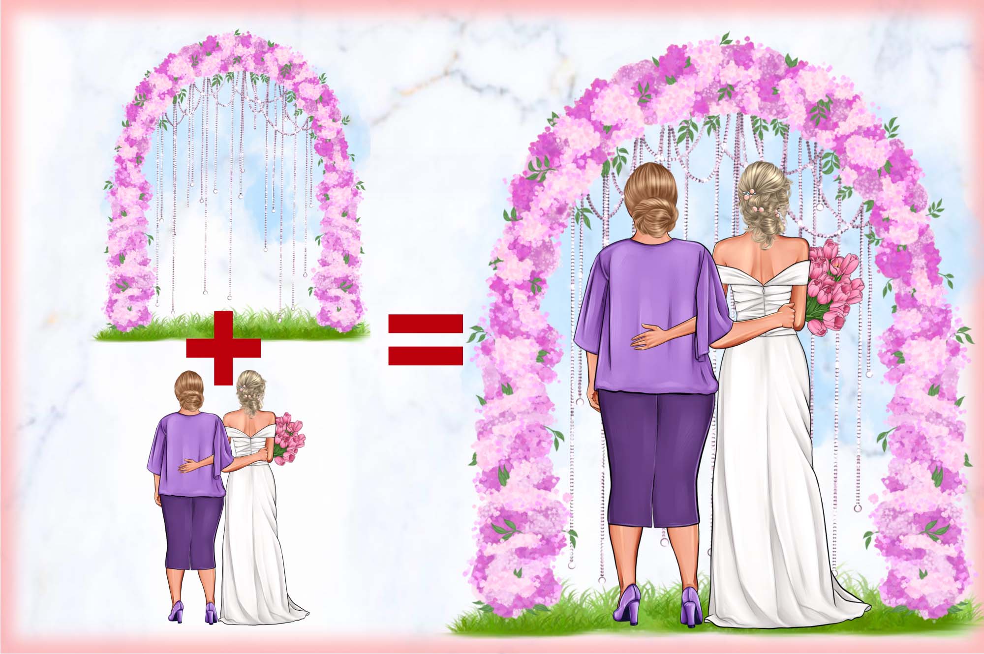 Background Clipart, Wedding Arch, bride with mom.