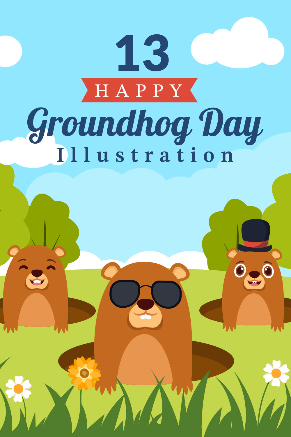 13 Happy Groundhog Day Illustration pinterest image.