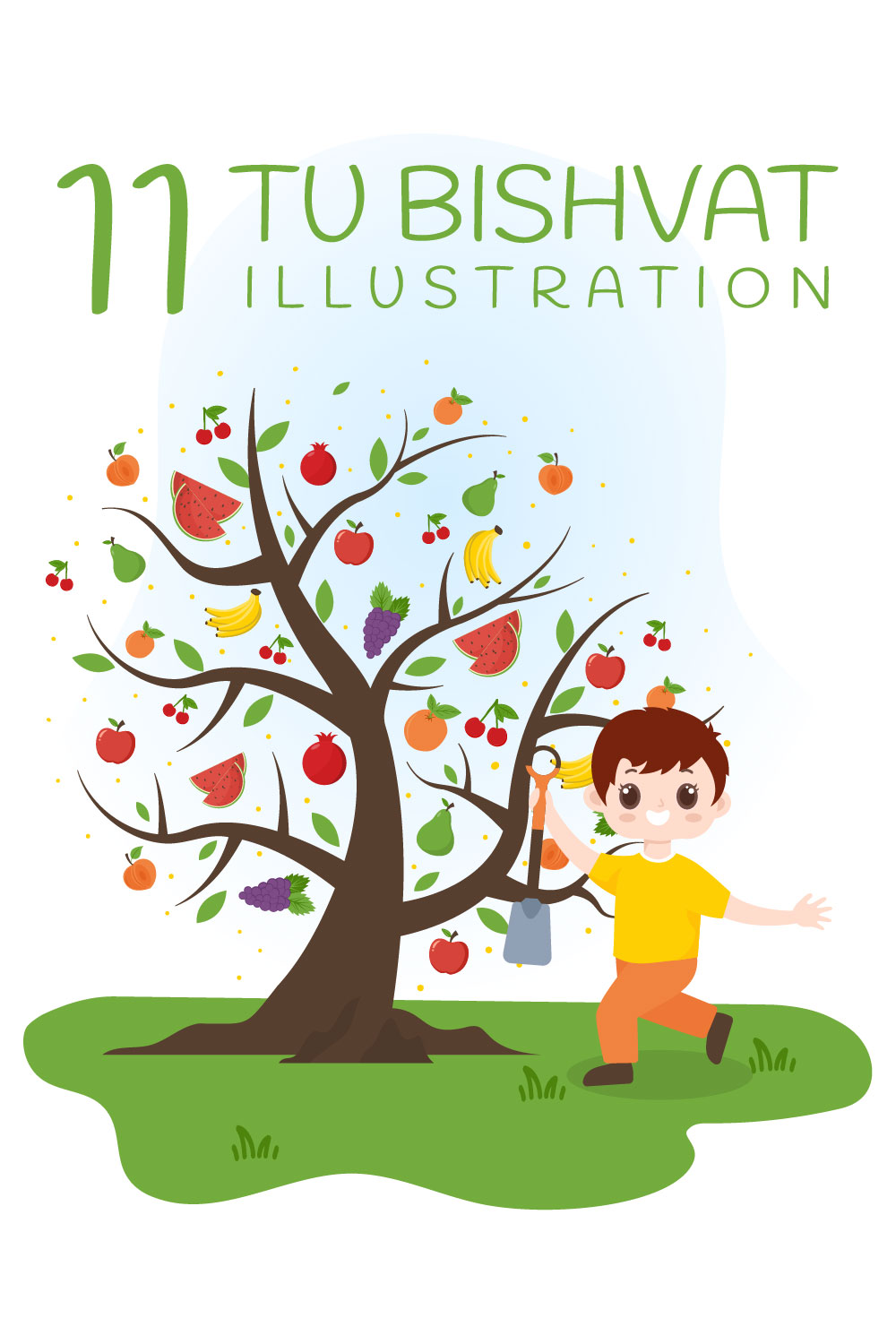 11 Happy Tu BiShvat Illustration pinterest image.