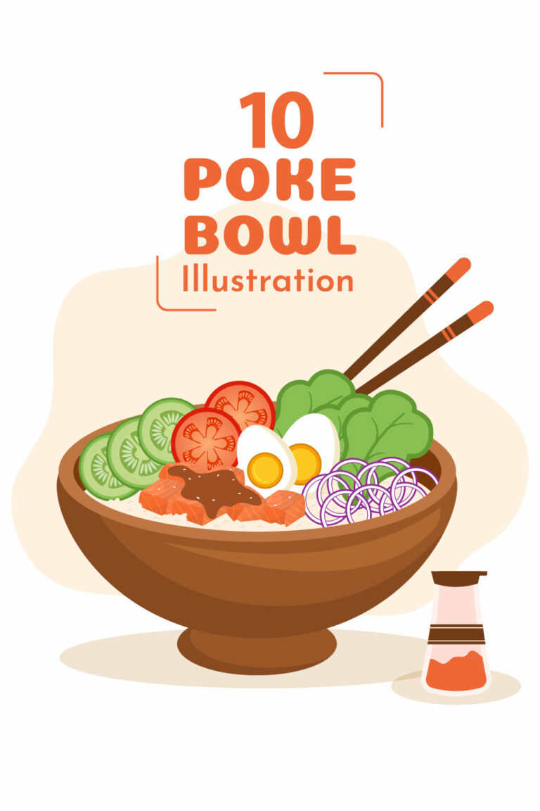 10 Hawaiian Dish Poke Bowl Illustration MasterBundles