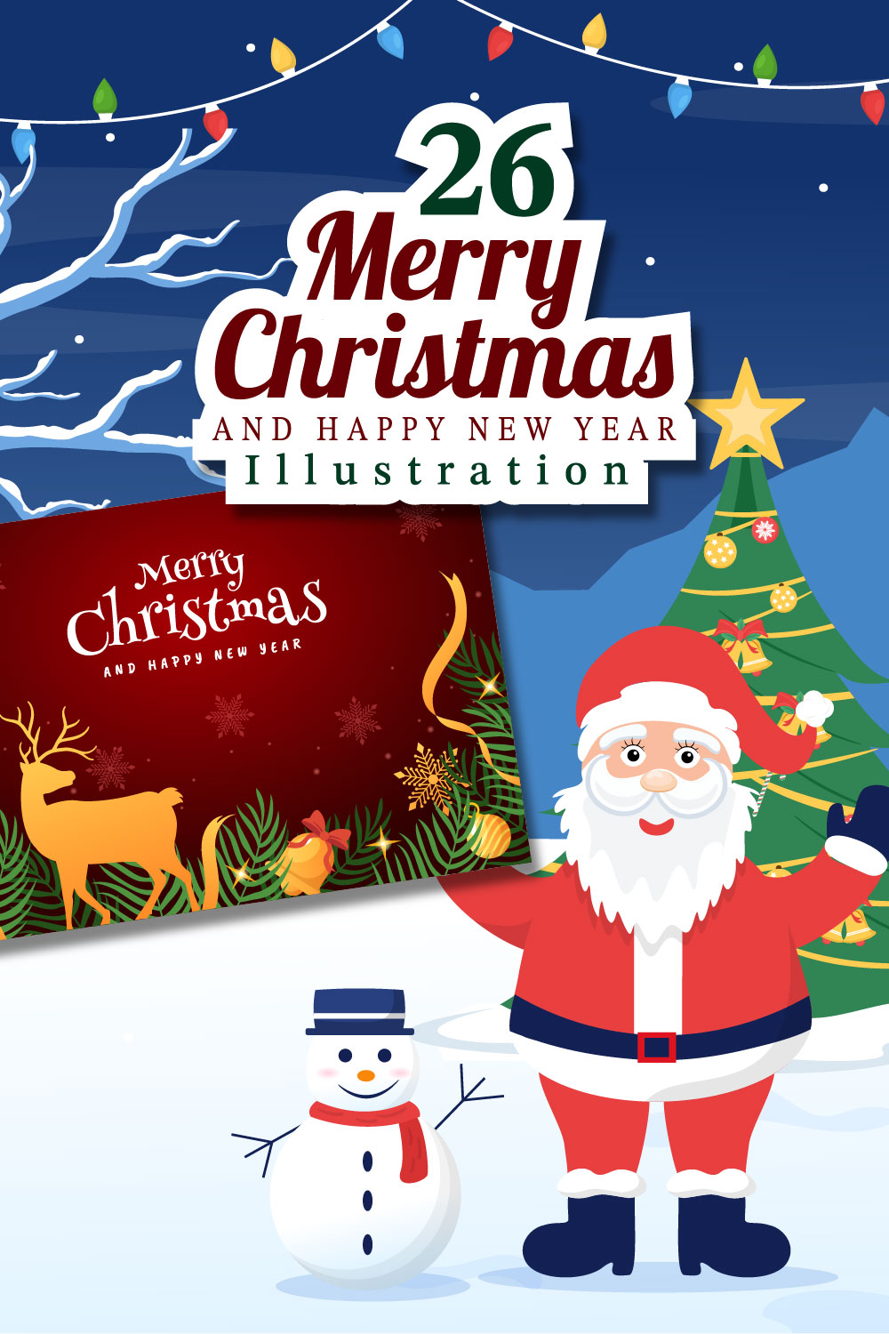 26 Merry Christmas and Happy New Year Illustration pinterest image.