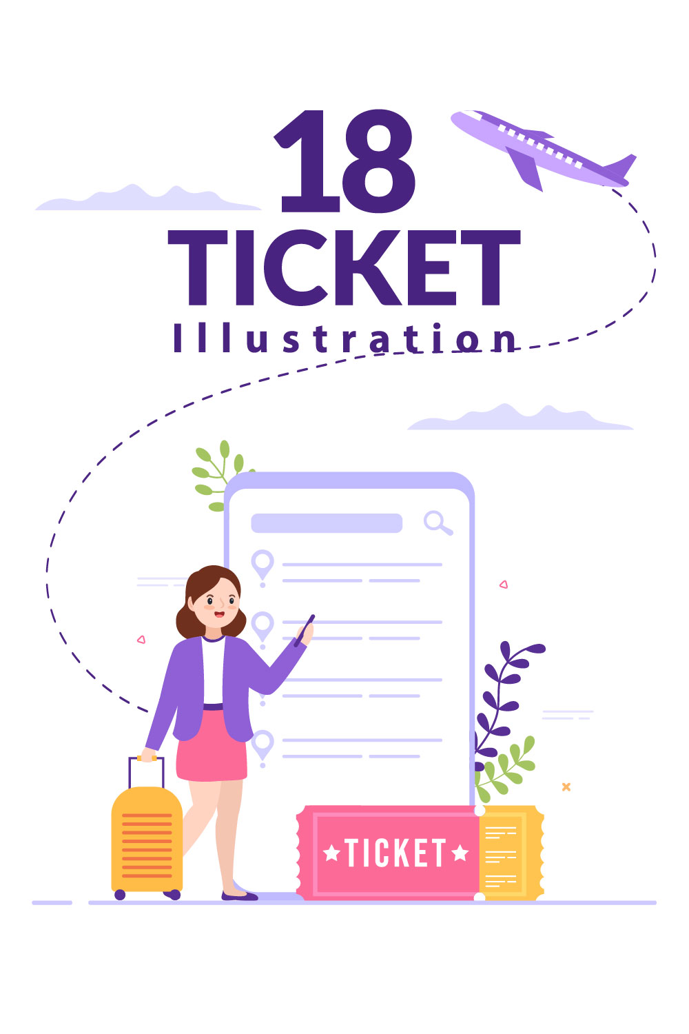 Travel Online Booking Service Illustration Pinterest image.