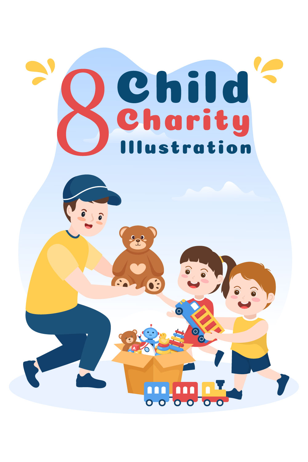 8 Donation Box Toys for Children Illustration pinterest image.