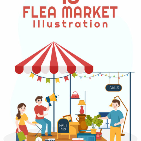 10 Flea Market Second Hand Shop Illustration 