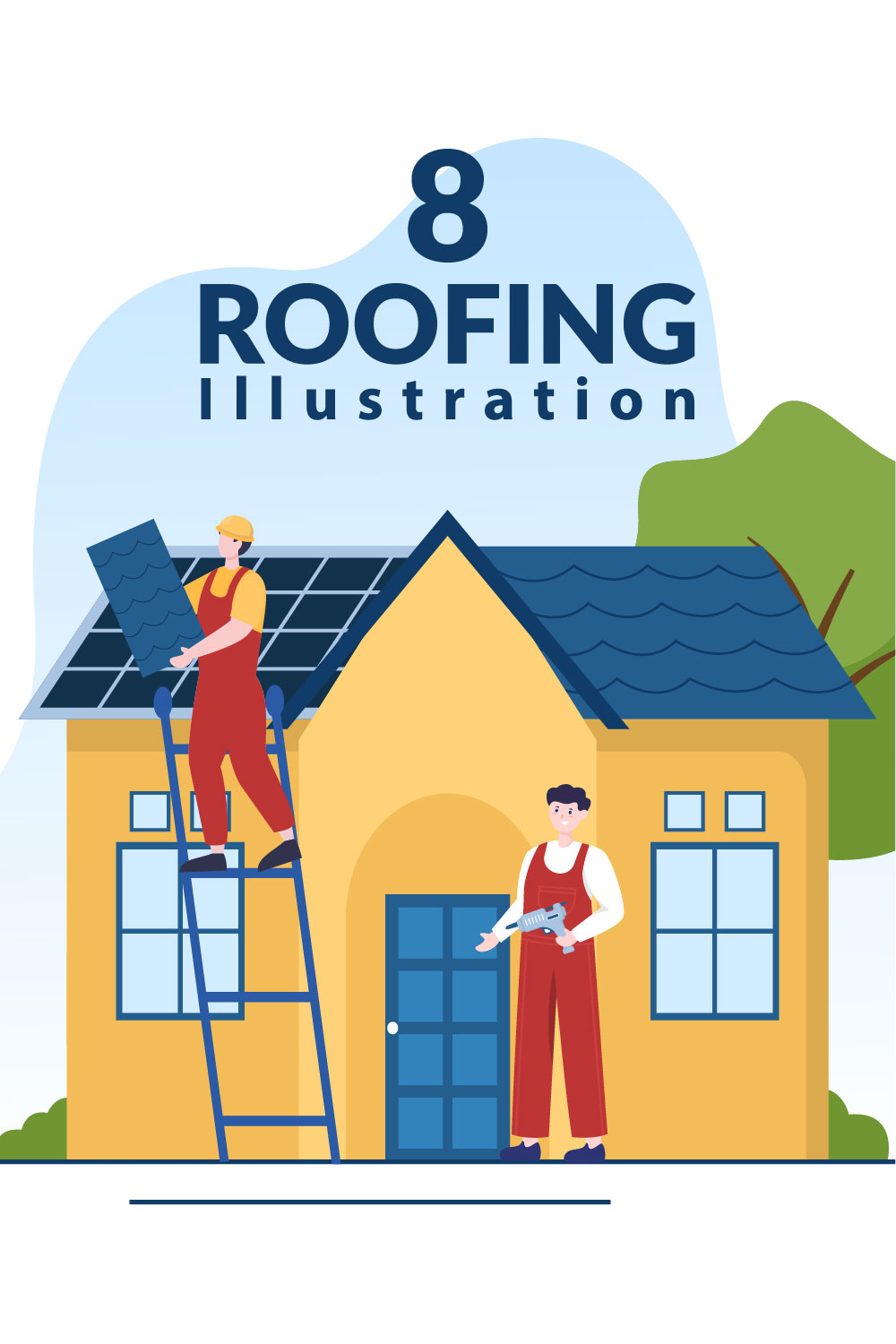 8 Roofing Construction Workers Illustration pinterest image.