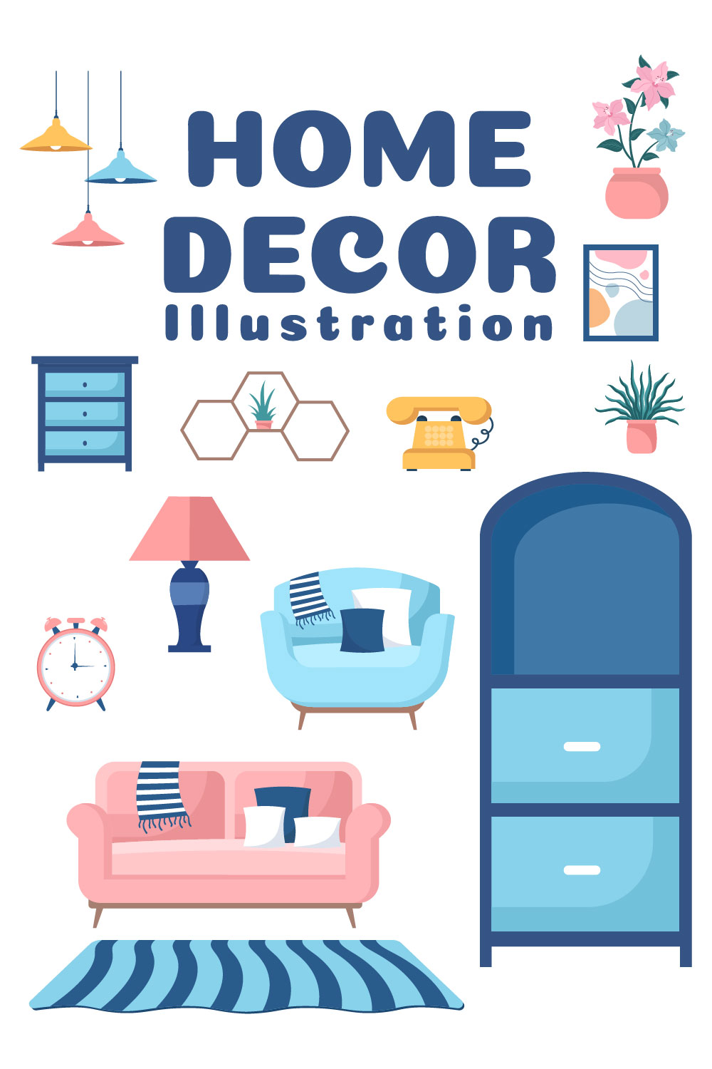10 Home Decor Living Room Illustration pinterest image.