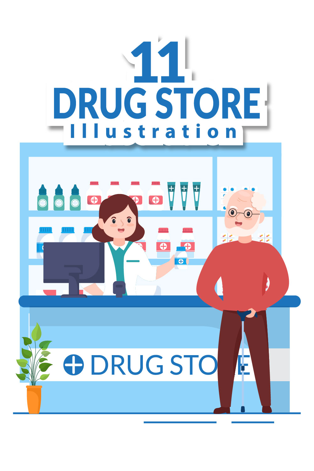 Drug Store Illustration Pinterest image.
