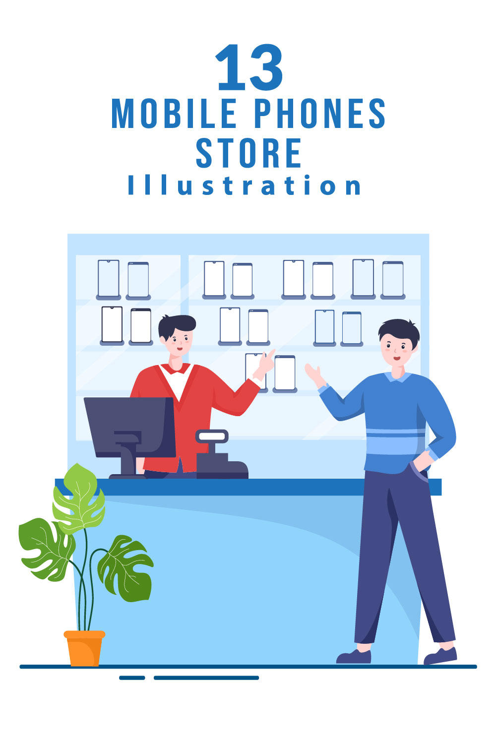 Mobile Phone Store Illustration Pinterest image.