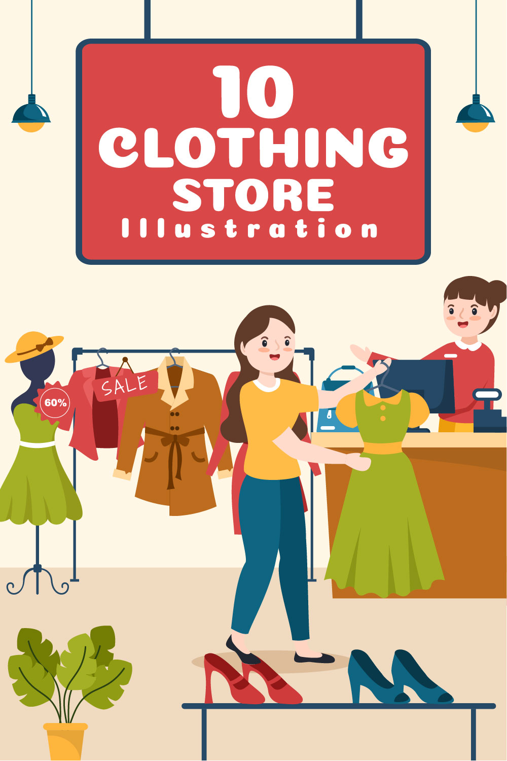 Fashion Clothing Store Cartoon Illustration Pinterest image.