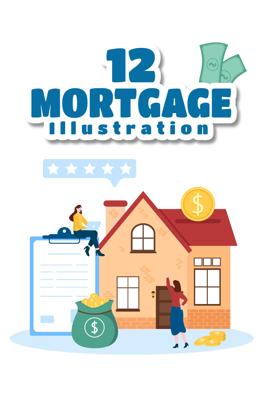 12 Mortgage Flat Illustration pinterest image.