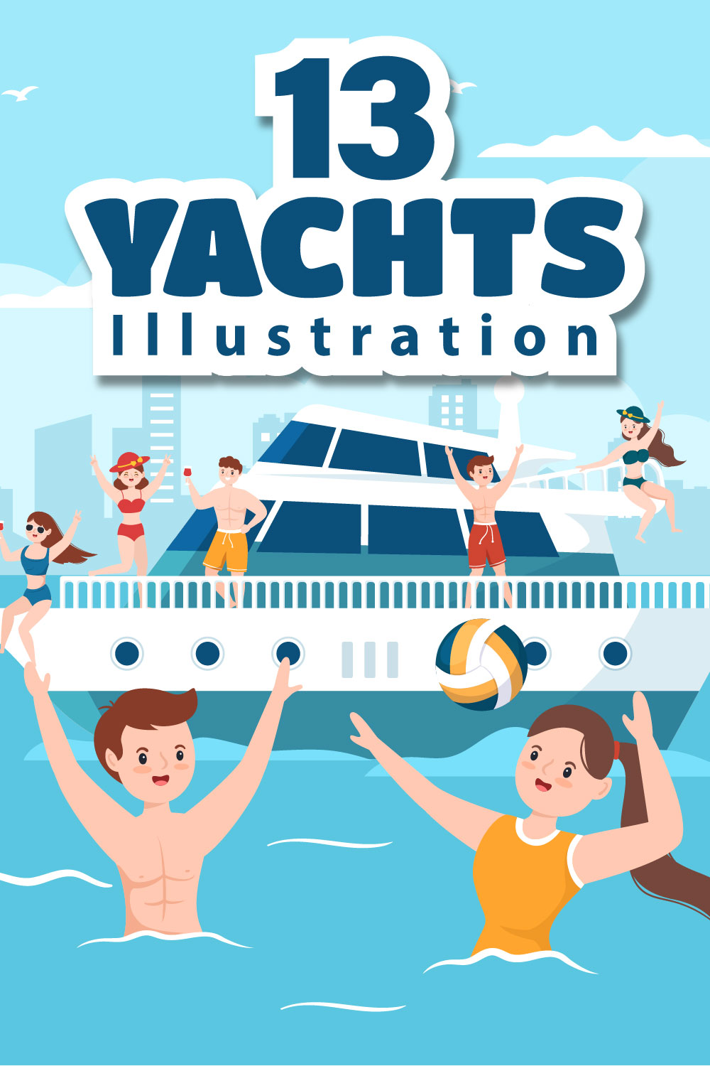 13 Yachts at Ocean Illustration pinterest image.
