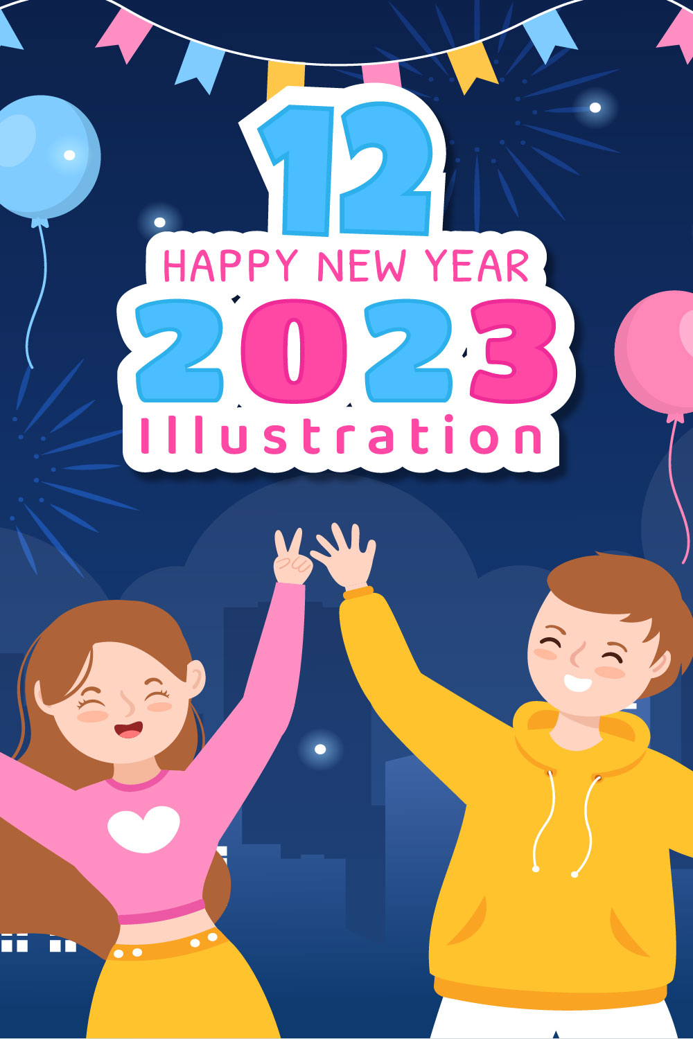 12 Happy New Year 2023 Illustration pinterest image.