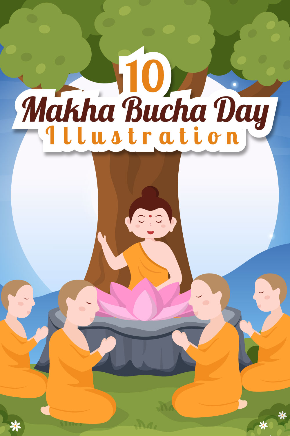 Happy Makha Bucha Day Illustration Pinterest image.