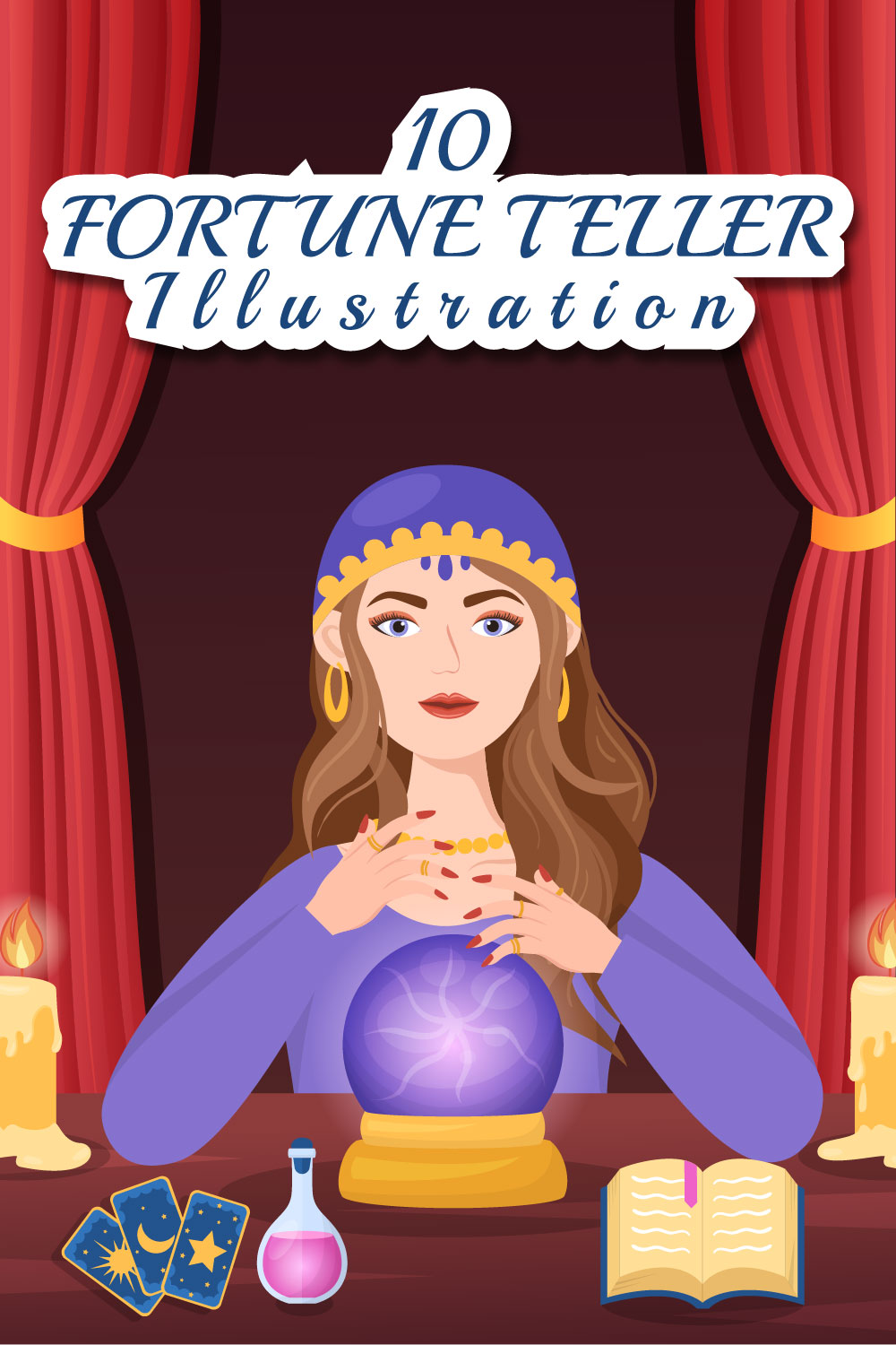 Fortune Teller Flat Illustration Pinterest image.