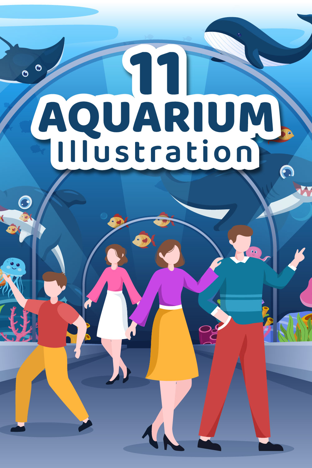11 Aquarium Flat Illustration pinterest image.