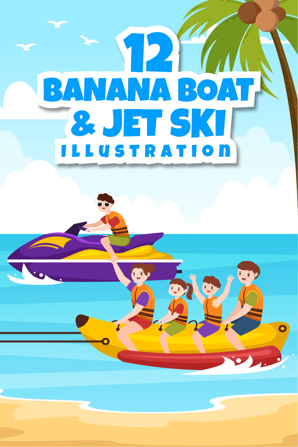 12 Playing Banana Boat and Jet Ski Illustration pinterest image.