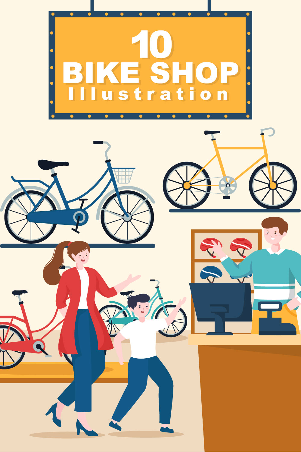 10 Bike Shop Illustration pinterest image.