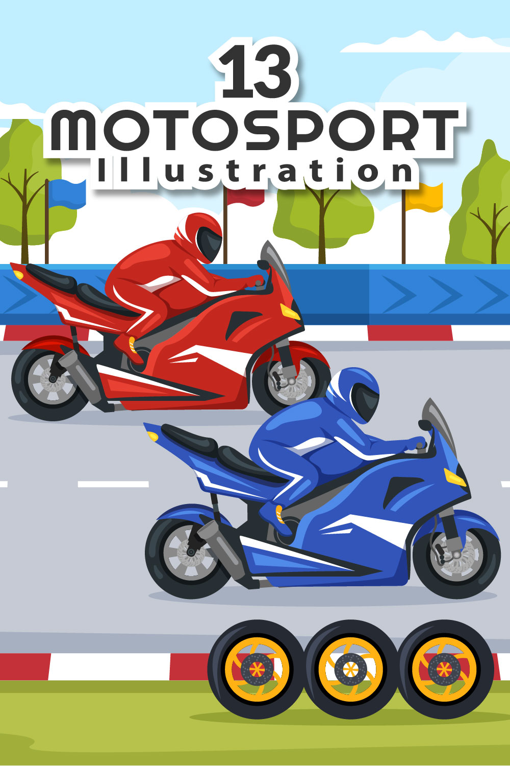 13 Racing Motosport Illustration pinterest image.