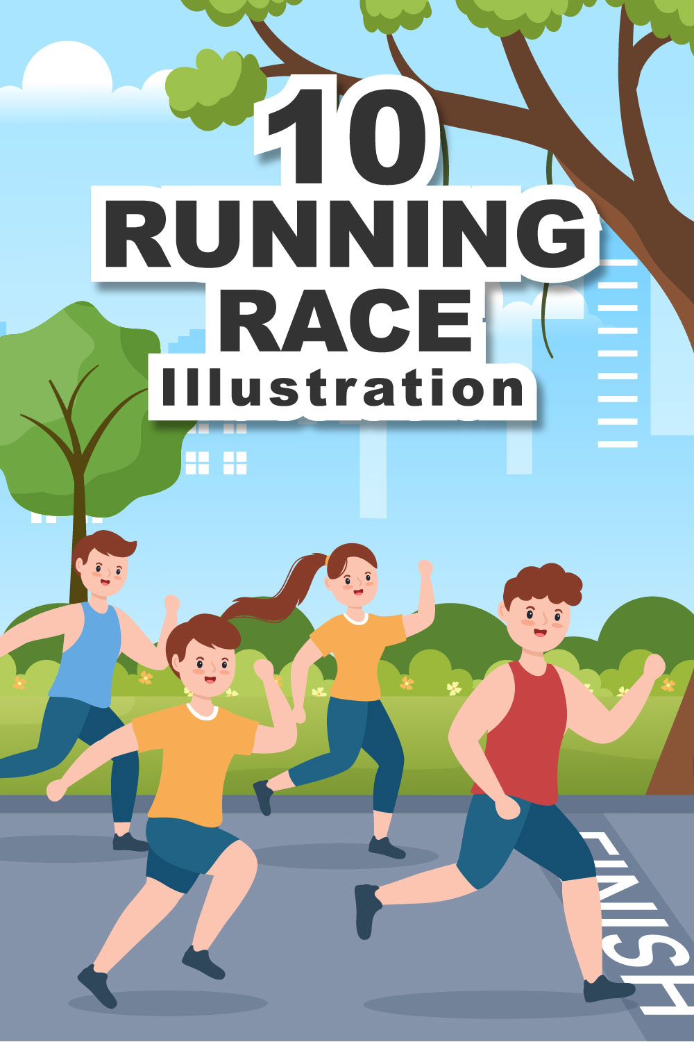 Running Race Flat Illustration Pinterest image.