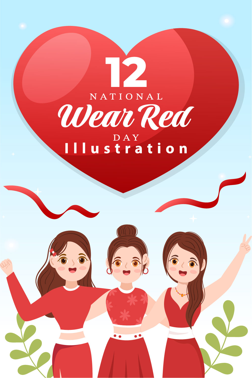 12 National Wear Red Day Illustration pinterest image.