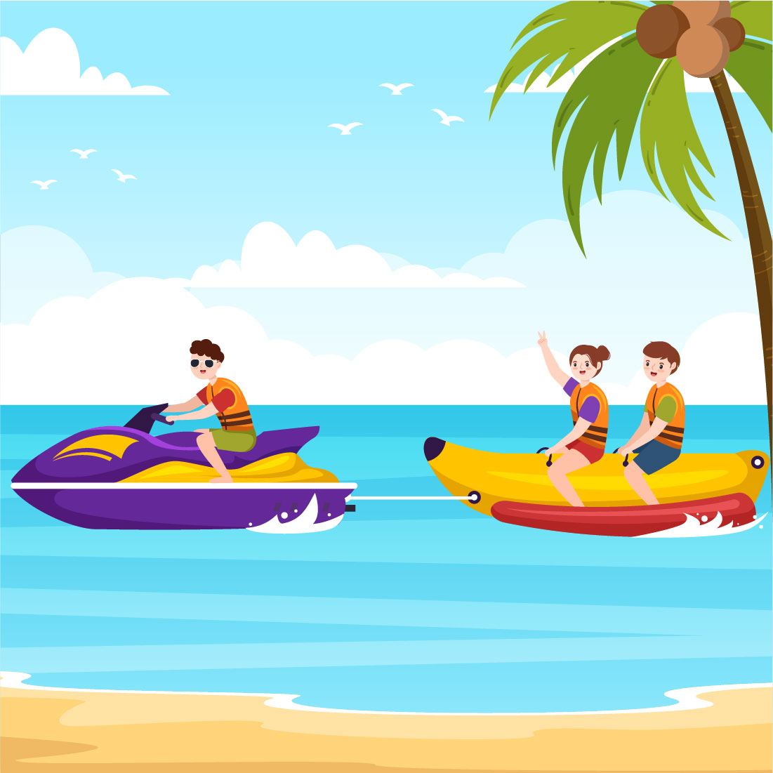 12 Playing Banana Boat and Jet Ski Illustration cover image.