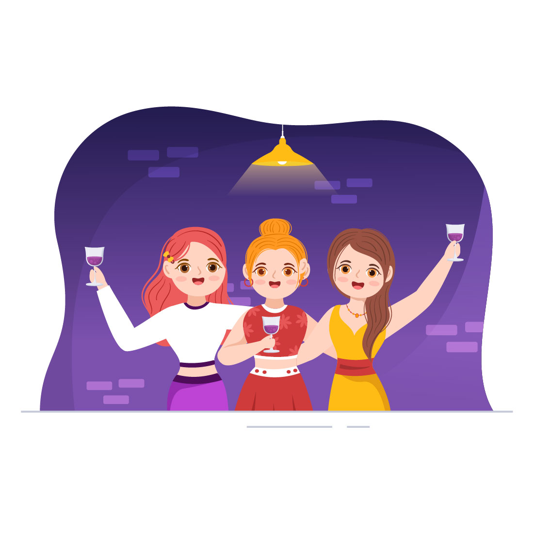 10 Wine Party Flat Illustration preview image.