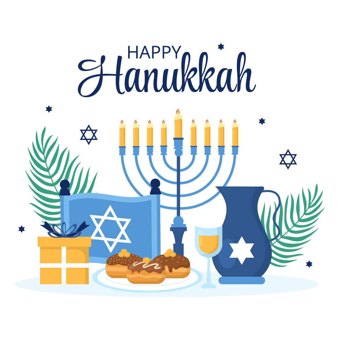 14 Happy Hanukkah Jewish Holiday Illustration preview image.