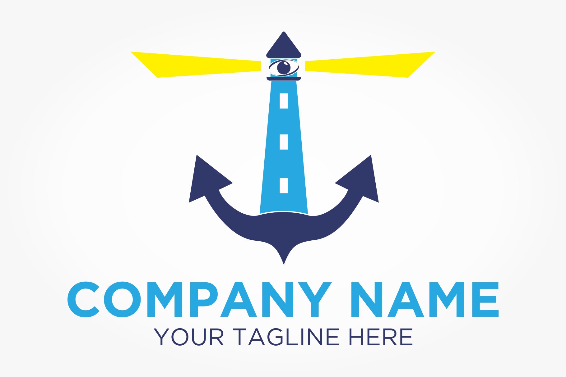 Bright bicolor navy logo with an anchor lighthouse.
