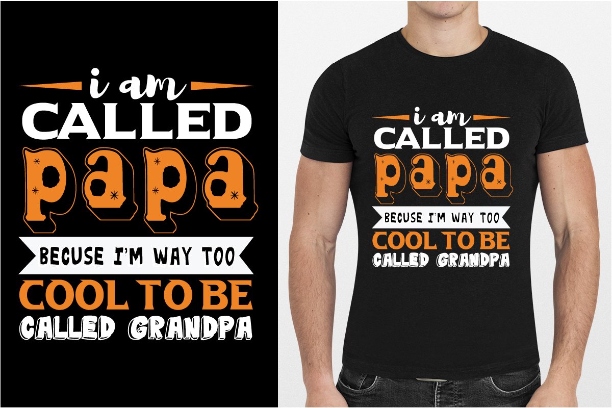 Cool orange font with a white part on a dark t-shirt.