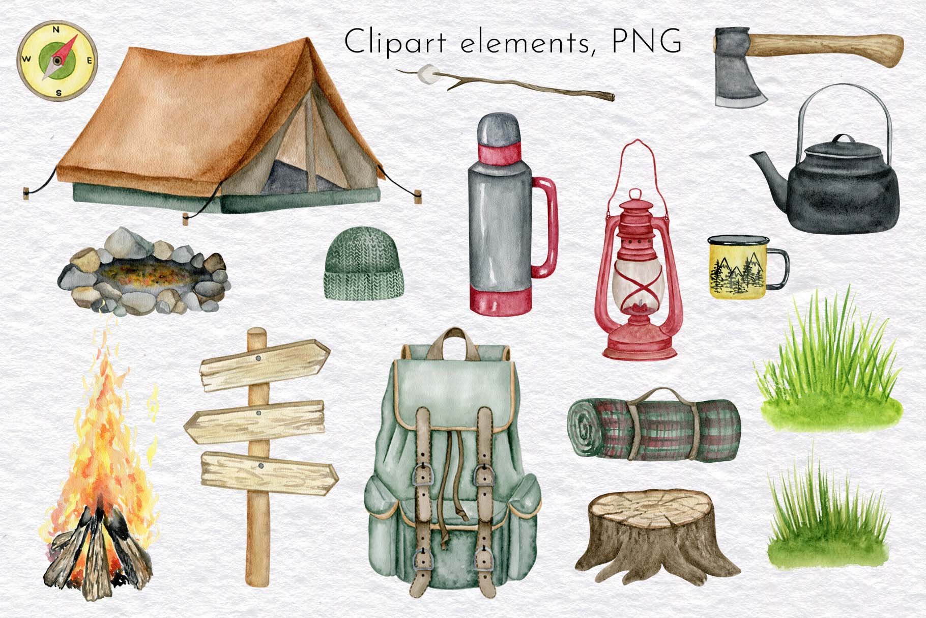 High quality watercolor camping illustrations.