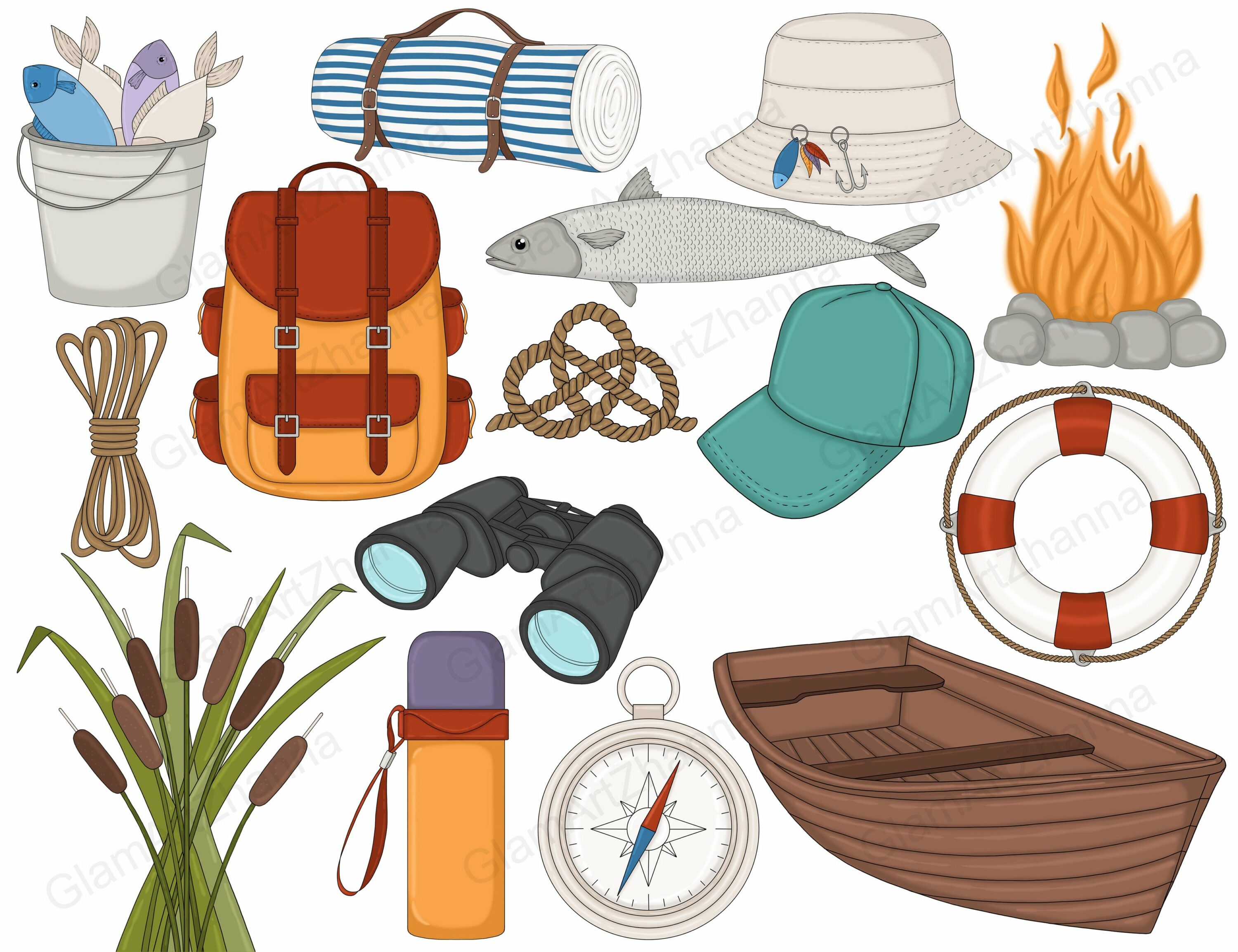 Colorful camping elements.
