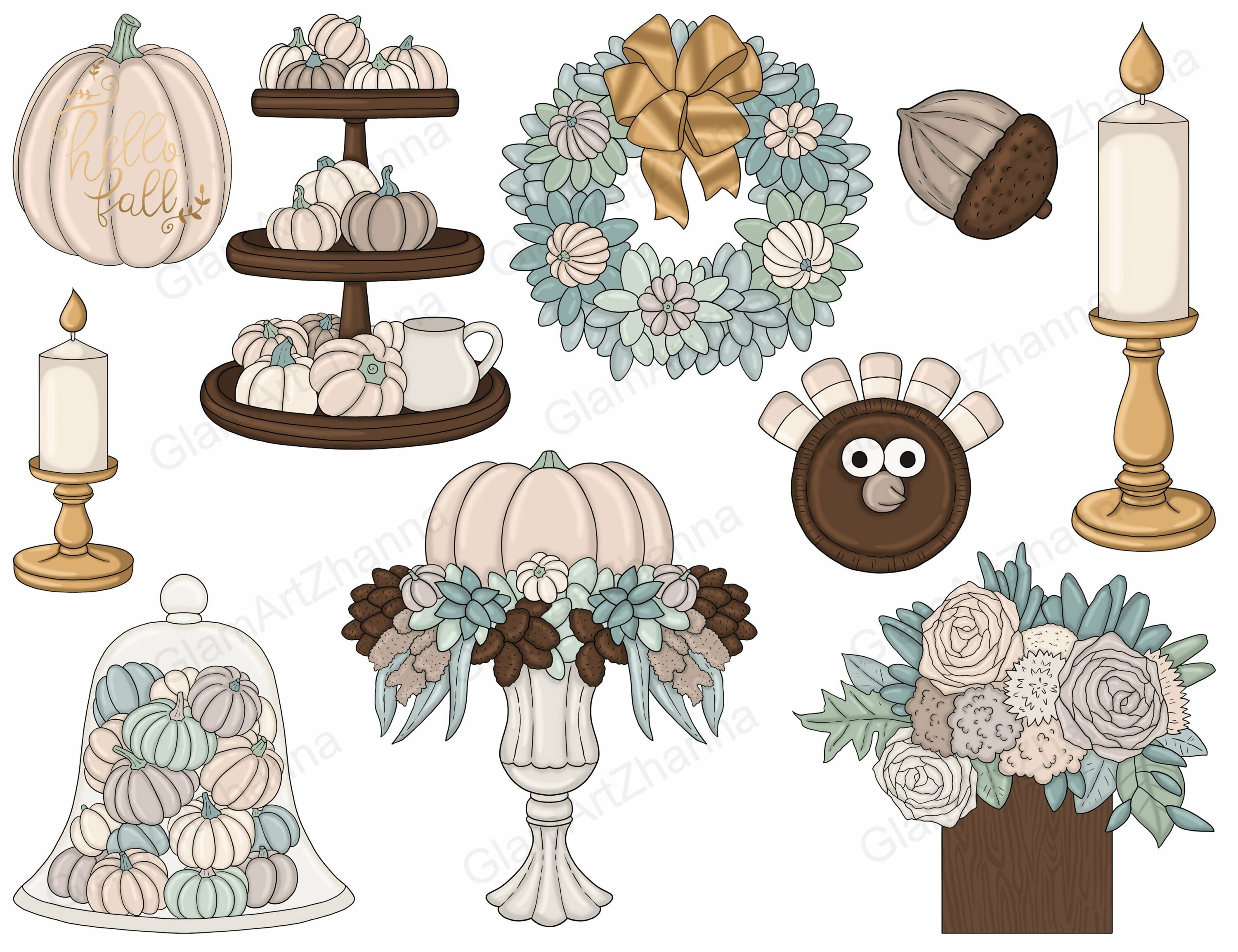 Delicate elements for royal Thanksgiving ilustration.