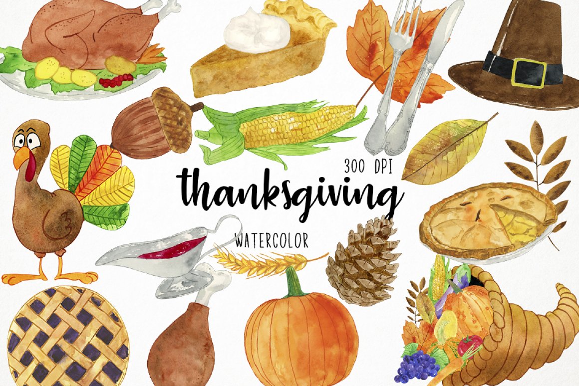 Autumn watercolor illustration for your happy Thanksgiving.