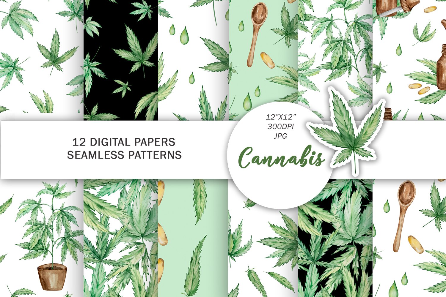Cover image of Cannabis watercolor digital paper.