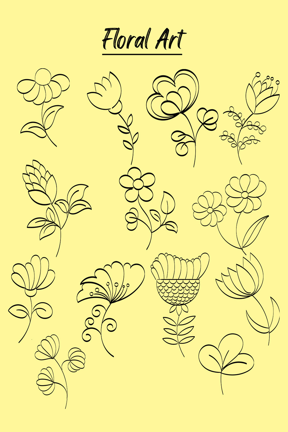 Floral Art Drawing with Line-art Pinterest image.