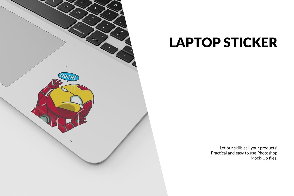 Images of a gorgeous iron man sticker on a laptop.