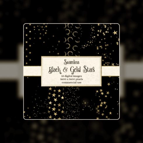 Black and Gold Stars Digital Paper.
